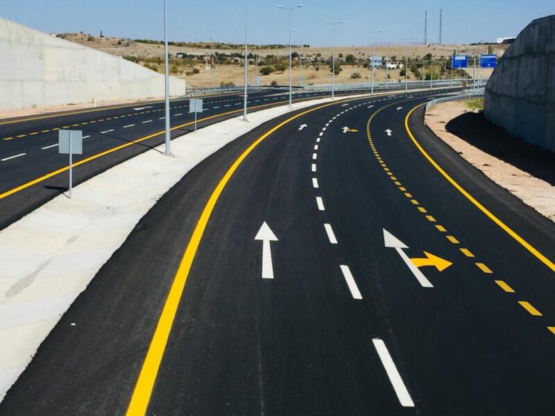 Professional highway markings for high-speed roadways and motorways.